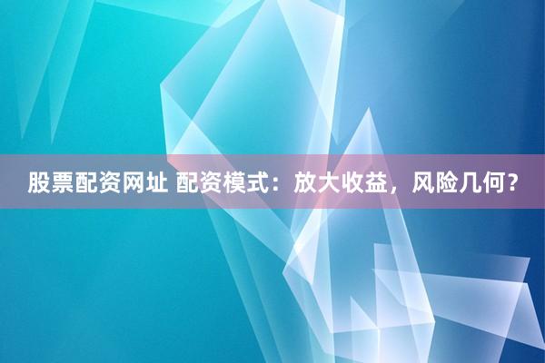 股票配资网址 配资模式：放大收益，风险几何？