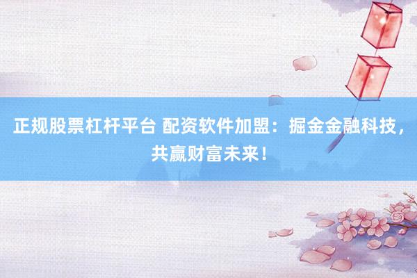 正规股票杠杆平台 配资软件加盟：掘金金融科技，共赢财富未来！