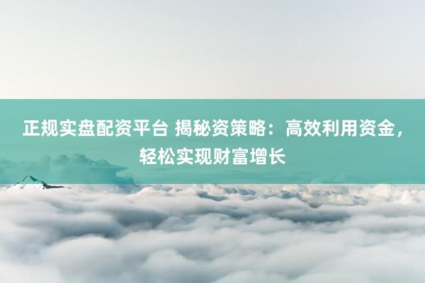 正规实盘配资平台 揭秘资策略：高效利用资金，轻松实现财富增长