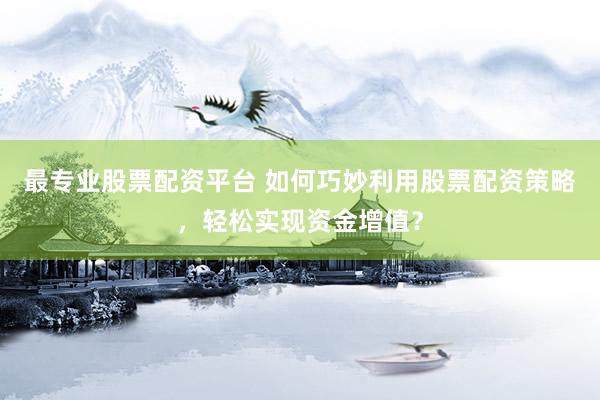 最专业股票配资平台 如何巧妙利用股票配资策略，轻松实现资金增值？