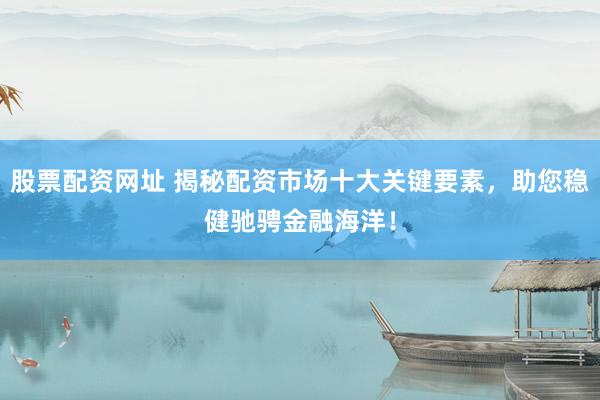 股票配资网址 揭秘配资市场十大关键要素，助您稳健驰骋金融海洋！