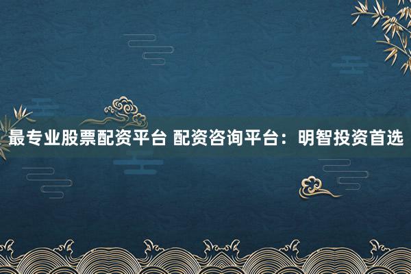 最专业股票配资平台 配资咨询平台：明智投资首选