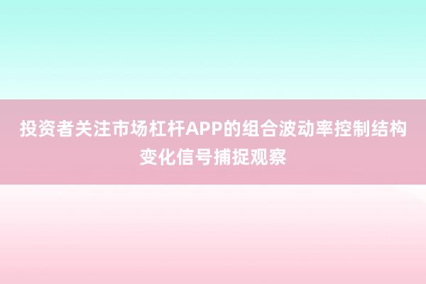 投资者关注市场杠杆APP的组合波动率控制结构变化信号捕捉观察