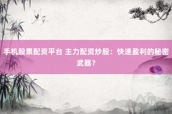 手机股票配资平台 主力配资炒股：快速盈利的秘密武器？